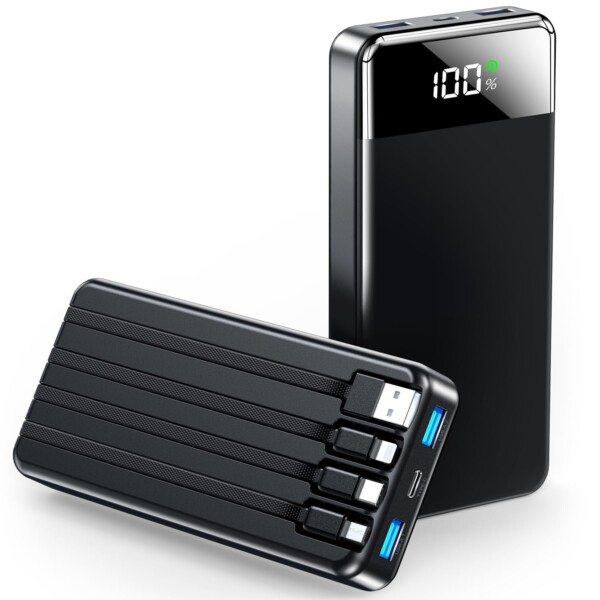 SABANI Cargador portátil 35000mAh Power Bank - Batería portátil con 4 cables incorporados, batería de carga rápida de 22,5W compatible con iPhone 15 14 13 Samsung Android teléfono celular, etc. (1 paquete, negro) | Tuloimportas.com