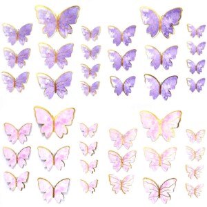 Adornos para tartas de mariposa, 120 piezas, adornos para tartas de feliz cumpleaños, decoraciones para fiestas de mariposas doradas y moradas, adornos para magdalenas, suministros para fiestas de bodas y cumpleaños | Tuloimportas.com