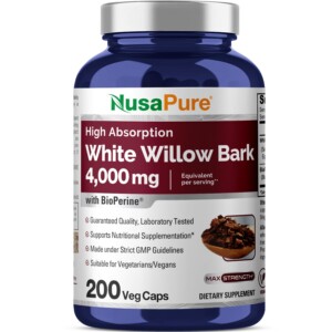 NusaPure Corteza de sauce blanco 4000 mg, 200 cápsulas vegetales, fuerza máxima, sin OGM, bioperina, extracto de hierba | Tuloimportas.com