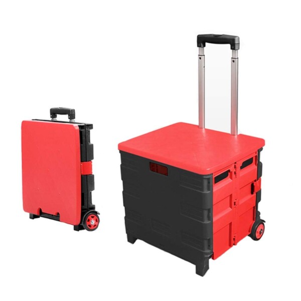 WXYZ Carro plegable con ruedas, caja de almacenamiento ajustable de 2 ruedas, caja de transporte con tapa extraíble, caja plegable para coche (color: rojo, tamaño: 45 L) | Tuloimportas.com