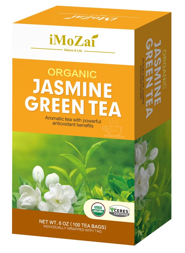 Imozai Bolsas de té verde jazmín orgánico 100 unidades envueltas individualmente | Tuloimportas.com