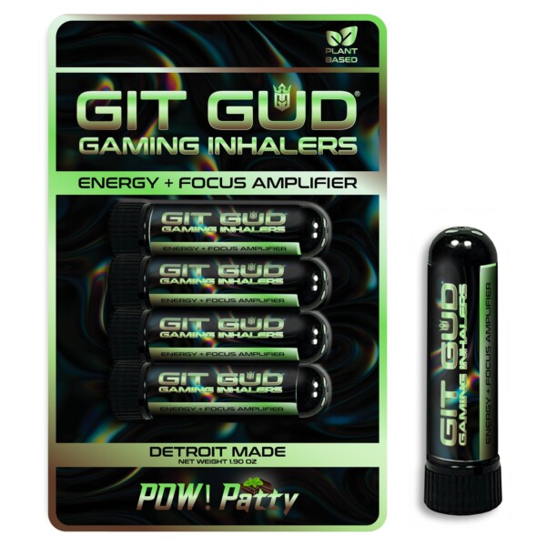 GIT GUD Nasal Stick (paquete de 4) Amplificador de energía + enfoque para rendimiento competitivo, aroma refrescante y estimulante, uso diario, portátil desechable, POW!