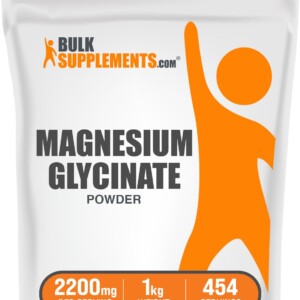 BulkSupplements,com Polvo de glicinato de magnesio - Bisglicinato de magnesio, Suplemento de magnesio, Glicinato de magnesio 400 mg - Sin gluten - 2200 mg por porción, 1 kg (2,2 lbs) (Paquete de 1) | Tuloimportas.com