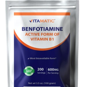 Vitamatic Benfotiamine Pure Powder 600 mg por porción - 100 gramos - También llamada vitamina B1 soluble en grasa | Tuloimportas.com