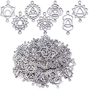 70 Piezas Conectores de Encantos de Energía de Chakra de Plata Antigua Aleación Tibetana Colgantes de Chakra de Flor Hueca Encantos Suministros de Artesanía para DIY Pulsera Collar Pendiente Accesorios para Hacer Joyas, 7 Estilos | Tuloimportas.com