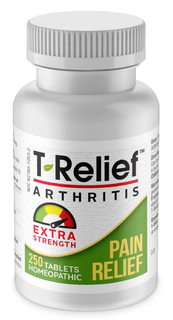 T-Relief Artritis extrafuerte Árnica +12 medicamentos naturales para aliviar el dolor que ayudan a aliviar el dolor, la rigidez y los dolores en las articulaciones de forma natural para mujeres y hombres - 250 tabletas