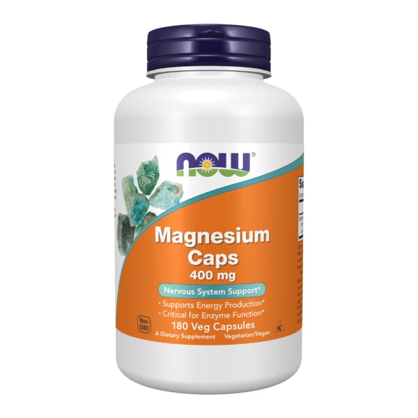 Suplementos de NOW Foods, magnesio 400 mg, función enzimática*, soporte del sistema nervioso*, 180 cápsulas vegetales