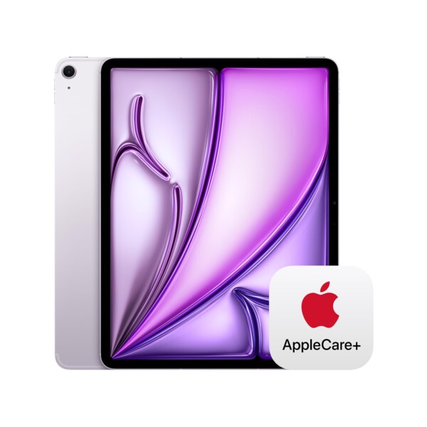 Apple iPad Air de 13 pulgadas (M2): pantalla Liquid Retina, 128 GB, cámara frontal horizontal de 12 MP/cámara trasera de 12 MP, Wi-Fi 6E + 5G Cellular con eSIM, duración de batería para todo el día, morado con AppleCare+ (2 años)