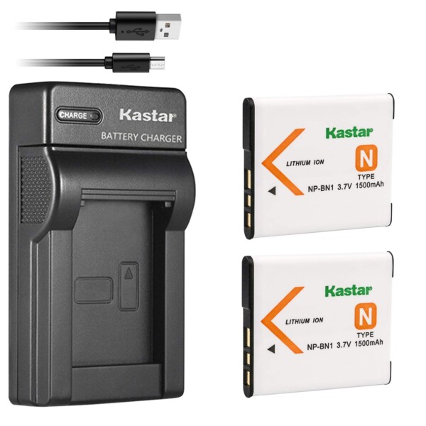 Kastar 2 Batería + Cargador de Repuesto para Sony NP-BN1 DSC-QX10 QX30 QX100 DSC-TF1 DSC-TX10 TX20 DSC-TX30 DSC-W530 DSC-W570 DSC-W650 DSC-W800 DSC-W830