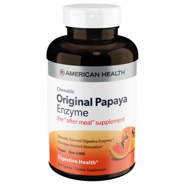 American Health Original Papaya Digestive Enzyme Tabletas masticables - Promueve la absorción de nutrientes y ayuda a la digestión - 600 unidades (200 porciones totales)