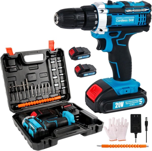 20V Taladros Inalambricos Set Herramientas Con 2 Baterias Y Cargador
