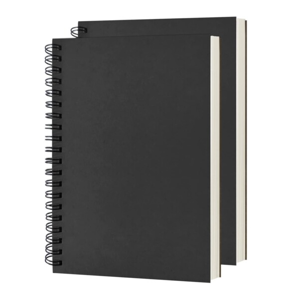 Cuaderno de espiral en blanco dstelin, paquete de 2, cubierta suave, libro de bocetos, 100 páginas / 50 hojas, 7,5 pulgadas x 5,1 pulgadas, 100 gsm, (negro)