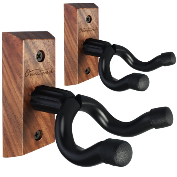 Monte de pared de guitarra 2 paquete, colgador de guitarra de madera de nogal negro, soporte de colgador de pared de guitarra en forma de U, pared de soporte de gancho para soporte de guitarra para acústica, guitarra eléctrica, banjo, bajo, para guitarristas de hombres
