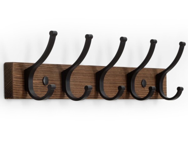 Montaje de pared de la rejilla optista, 15,7 '' ganchos de madera montaje en la pared, rejilla de la pared con 5 ganchos, estante de sombrero ganchos para la pared para la capa colgante, la bolsa, la toalla (1 paquete, marrón)