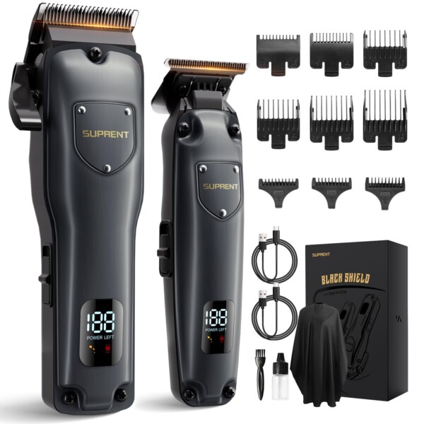 Suprent Claypers para hombres Profesionales, USB-C Clippers inalámbricos recargables para cortar el cabello, cortadoras de cabello para hombres y kit de recortador para peluquero con pantalla LED para barberos y uso doméstico