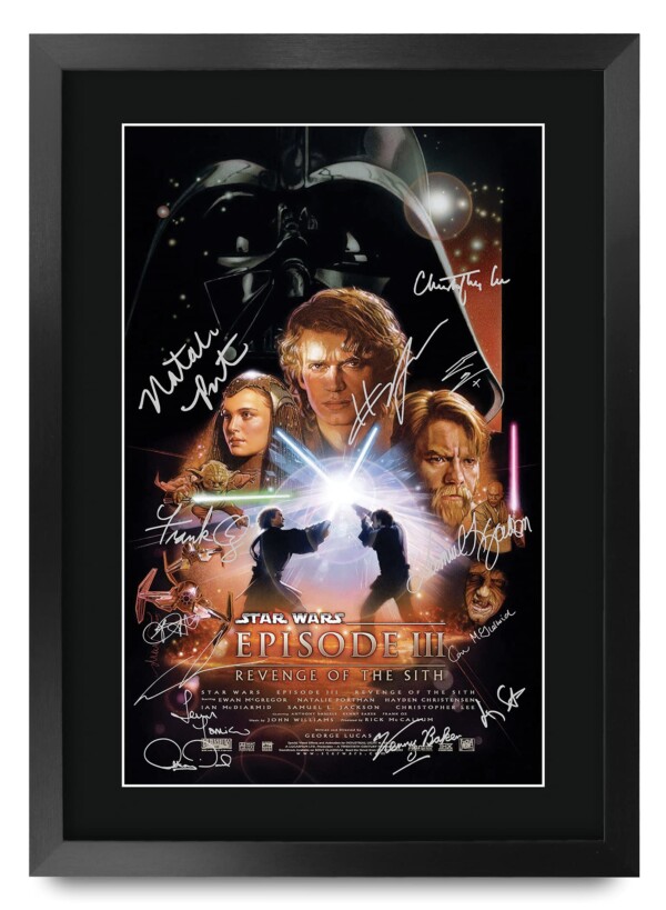 HWC Trading A3 FR Star Wars Episodio III Revenge of the Sith El elenco Hayden Christensen Ewan McGregor Regalos Póster impreso Imagen de autógrafo firmado para fanáticos de los recuerdos de películas - A3 enmarcado