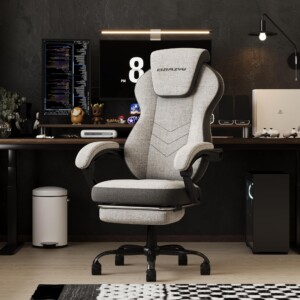 Silla de oficina ergonómica con reposacabezas y reposapiés ajustables, silla de escritorio de computadora de espalda alta con reposabrazos de enlace, silla giratoria reclinable para la oficina en casa, silla de la oficina ejecutiva (telas-grises) | Tuloimportas.com