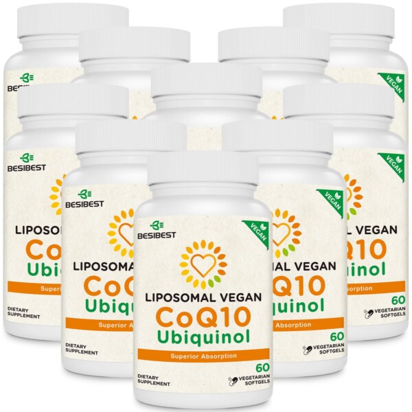 Besibest 1000mg Liposomal CoQ10 ubiquinol, 600 gimnasios blando veganos, suplemento de ubiquinol coq10 de alta absorción, forma antioxidante activa de coenzima Q10 para la función del corazón y producción de energía