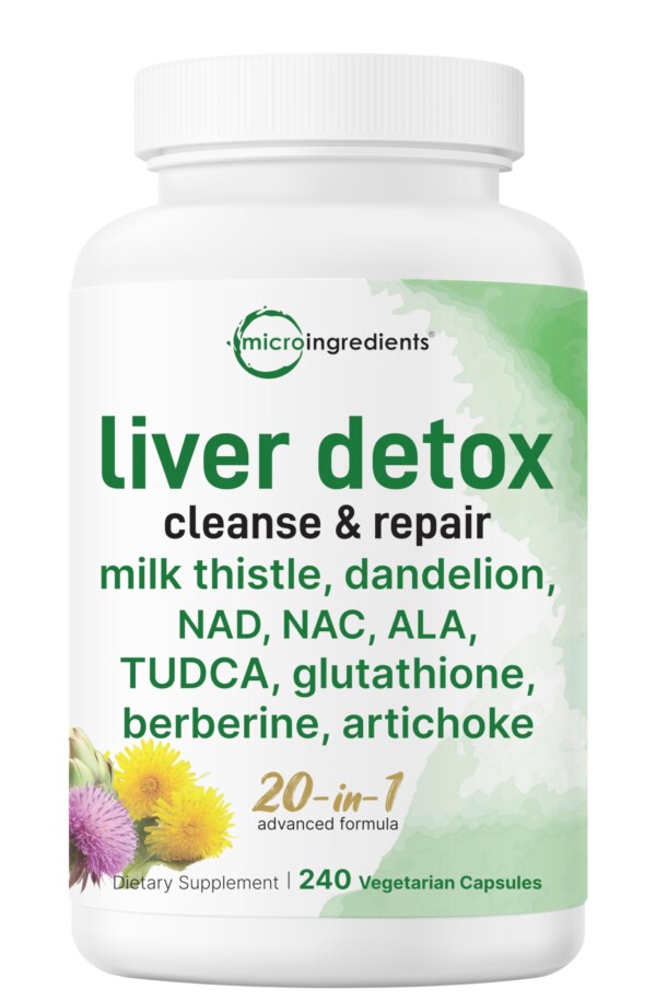 Detox de hígado, 240 cápsulas vegetarianas | Complejo de soporte avanzado 20 en 1 con cardo de leche, diente de león, NAD, NAC, ALA, TUDCA, Astragalus, alcachofa, cúrcuma y más | Suplemento de limpieza y reparación de hígado