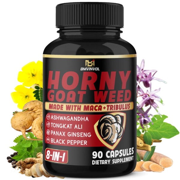 Bmvinvol cápsulas de maleza de cabra cachonda con maca, ginseng, tribulus terrestris, ashwagandha, pimienta negra - 90 recuento para suministro de 3 meses