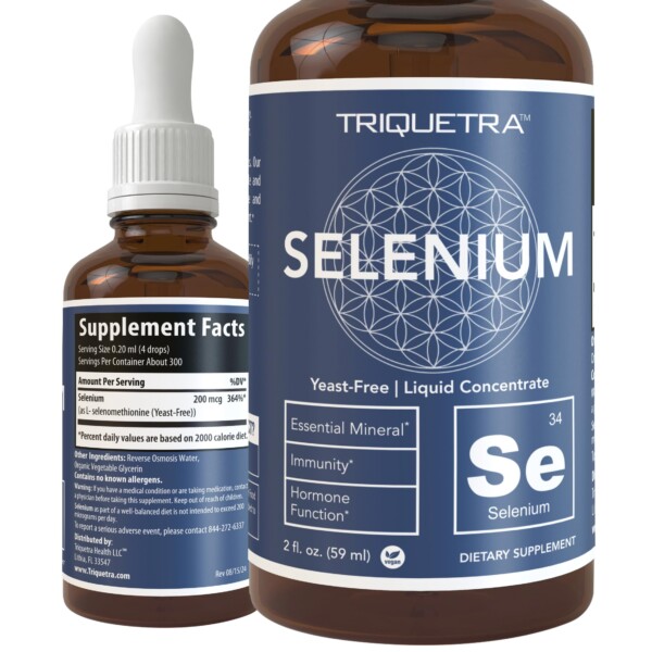 Selenium - 200 mcg, forma de selenometión, 300 porciones - vegano, botella de vidrio, libres de levadura - concentrado de líquido sublingual - antioxidante, apoya la inmunidad, la salud de la tiroides (2 oz,)