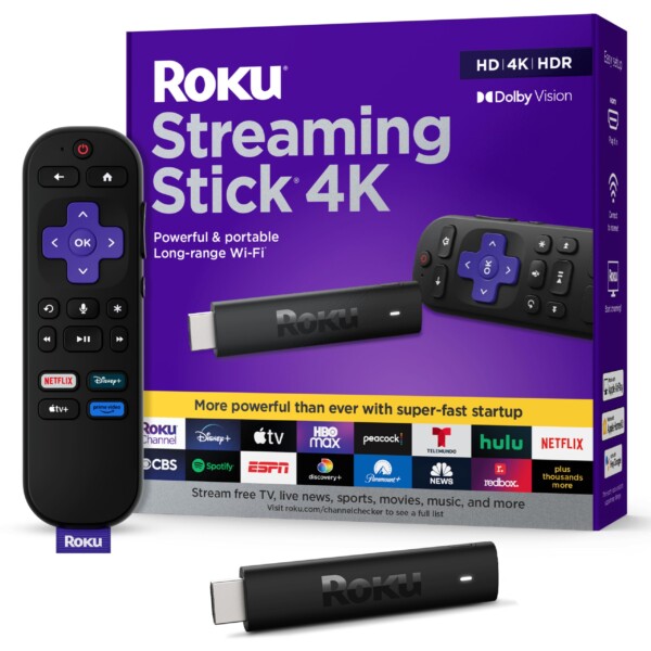 Roku Streaming Stick 4K - Dispositivo de transmisión Roku Roku HDR & Dolby Vision para TV con Wi -Fi de Voice Remote y Long -Range - TV gratis y en vivo