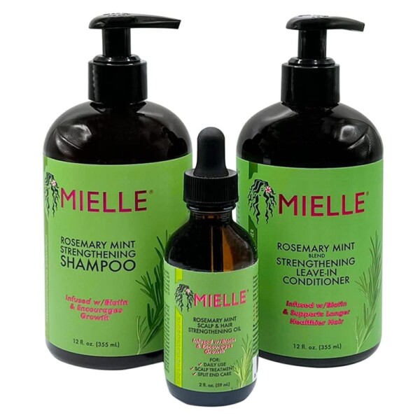 Mielle Rosemary Mint Organics infundidos con biotina y fomenta los productos para el cabello de crecimiento para el cabello y el paquete de peinado más fuerte y saludable.