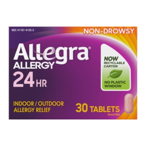 Allegra Tabletas de alivio de alergias para adultos de 24 horas, medicina para alergias interiores y exteriores sin drogadictos, 180 mg de píldora antihistamínica HCI FEXOFENADINA, 30 cargos | Tuloimportas.com