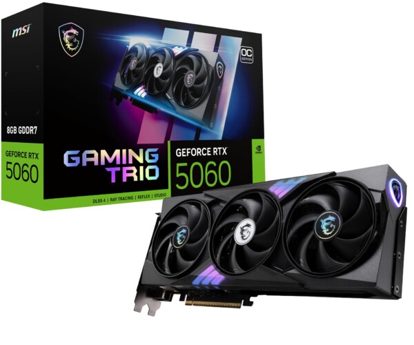 MSI Gaming RTX 5060 8G Gaming Trio OC Graphics Card (8GB GDDR7,128 bits, Extreme Performance: 2640 MHz, DisplayPort X3 2,1A, HDMI 2,1B, Nvidia Blackwell Architecture)