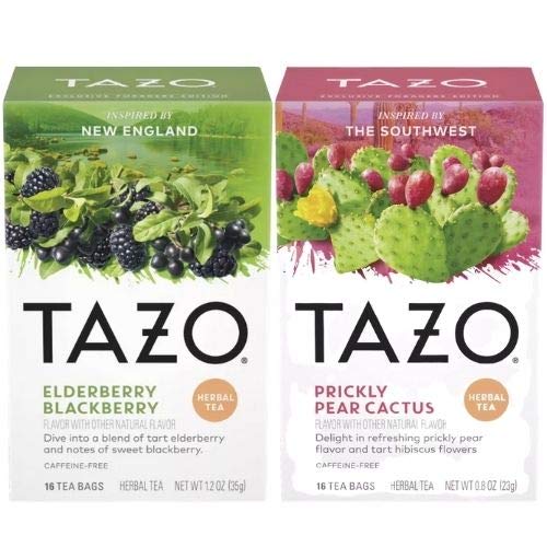 Tazo Foragers Té Blackberry de babla 16 Conde y té de té de cactus de té 16 con cuenta, bolsas de té de hierbas, sin cafeína, set