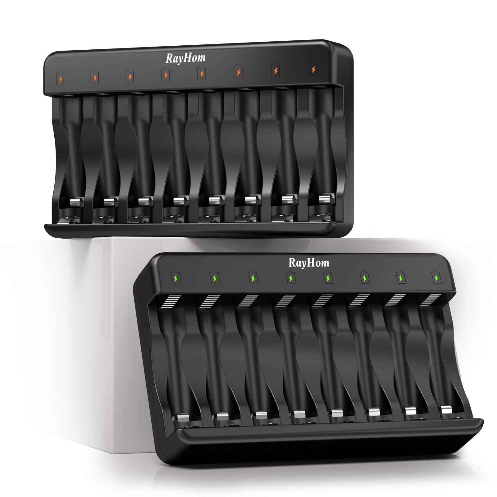 Cargador de batería de 2 paquetes AAA AAA para baterías recargables de NI-MH/NI-CD, cargador inteligente Fast 8 Bay Fast 8 Bay con pantalla LED, protección contra la seguridad de detección automática