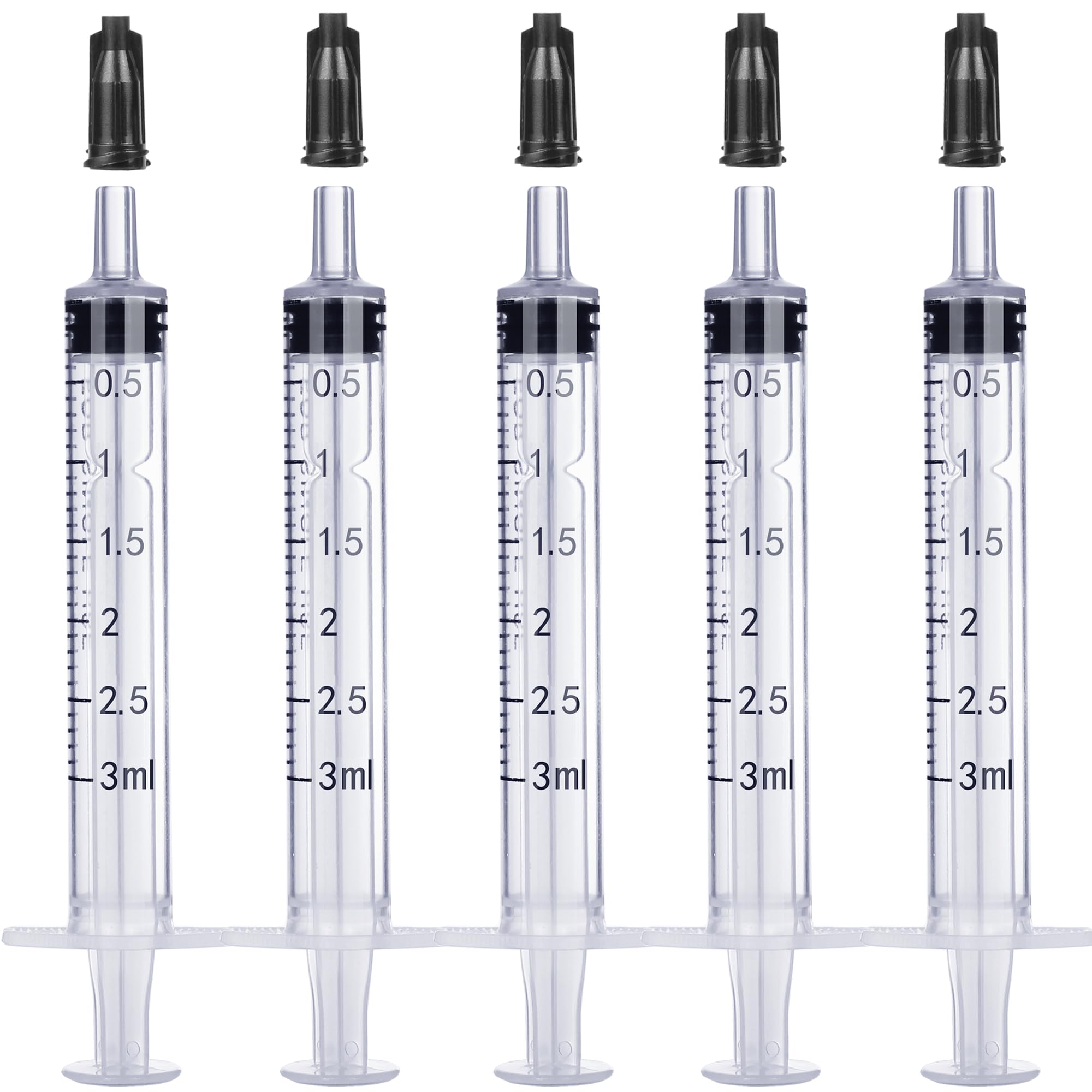 Jeringa de plástico de 3 ml sin aguja para líquido - jeringas de medición con tapas, envasado estéril separado, jeringa pequeña de medicina para mascotas para gatos y perros - 3 ml 5 paquete