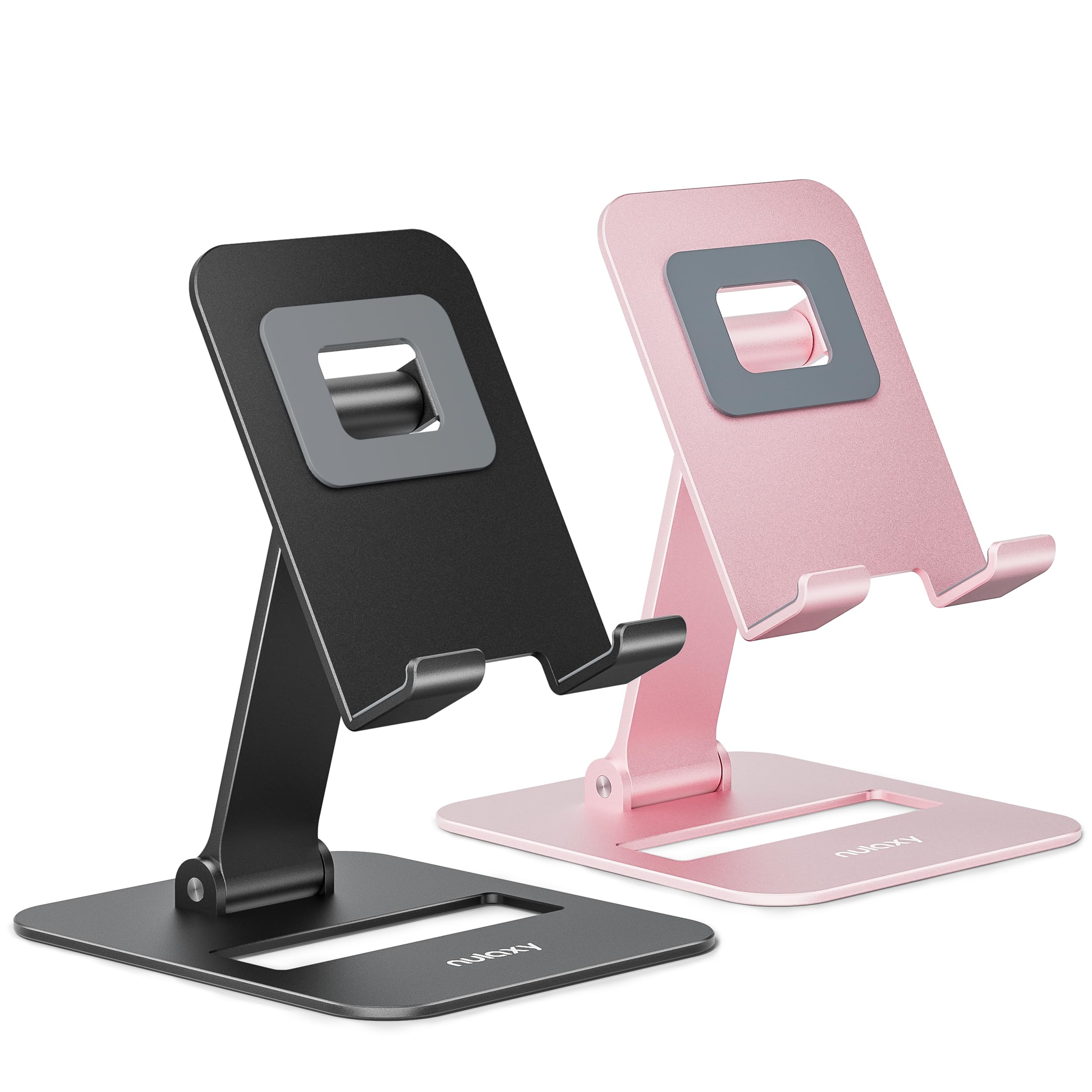 NULAXY 2 PACK DUAL PLOTING CELEL STAND, soporte para teléfono totalmente ajustable para escritorio, compatible con iPhone 16 15 14 13 12 11, Nintendo Switch, todos los teléfonos, oro negro y rosa