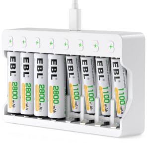 Baterías AA recargables de EBL 2800mAh (4 paquete) y AAA NI-MH Batilías recargables 1100mAh (4 paquete) con 8 bahías AAA AAA Cargador de batería individual | Tuloimportas.com