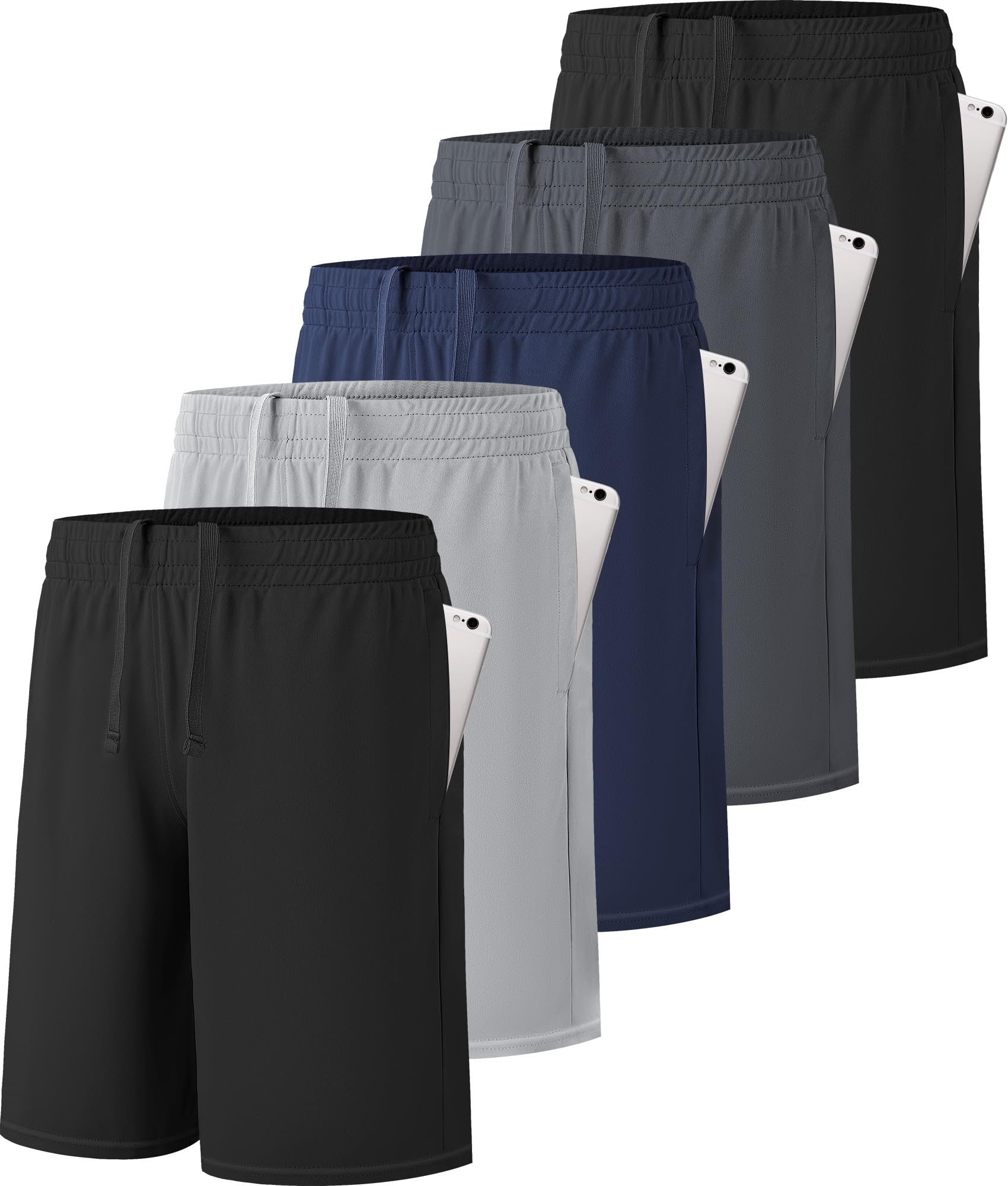 Mlyenx 5 Pack Boys Athletic Shorts Active Performance Juvenil para niños pantalones cortos de baloncesto para niños secos con bolsillos de cintura elástica