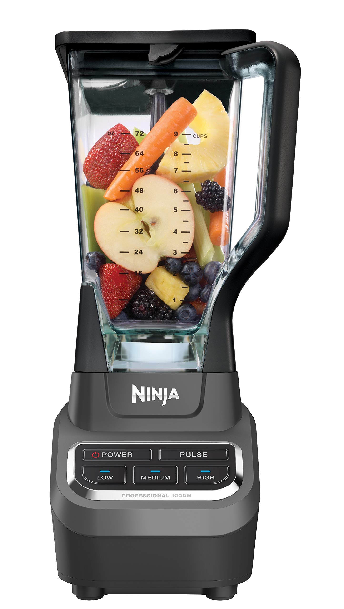 Ninja Professional Blender 1000W, Total de tecnología de trituración Total: batidos, aplastamiento de hielo y fruta congelada, licuadora de encimera de tamaño completo, 72 oz, lanzador, negro y gris, BL610