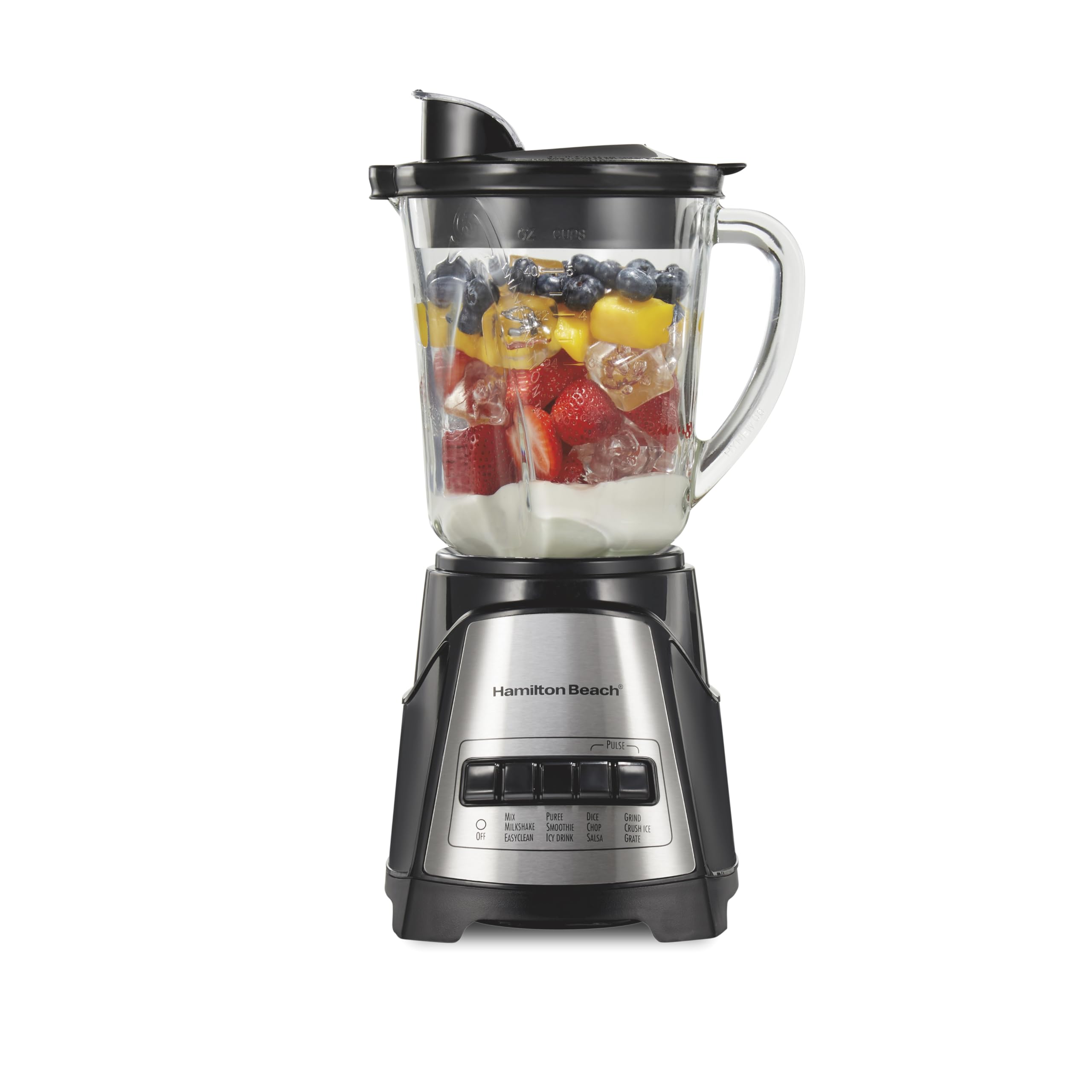Hamilton Beach Power Elite Wave Action Blender para batidos, frasco de vidrio de 40 oz, 12 funciones que incluyen puré, hielo aplastante, 700 vatios - negro (58148a)