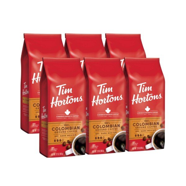 Tim Hortons colombiano, café asado mediano, perfectamente equilibrado, siempre suave, hecho con frijoles 100% arábica, 12 onzas (paquete de 6)