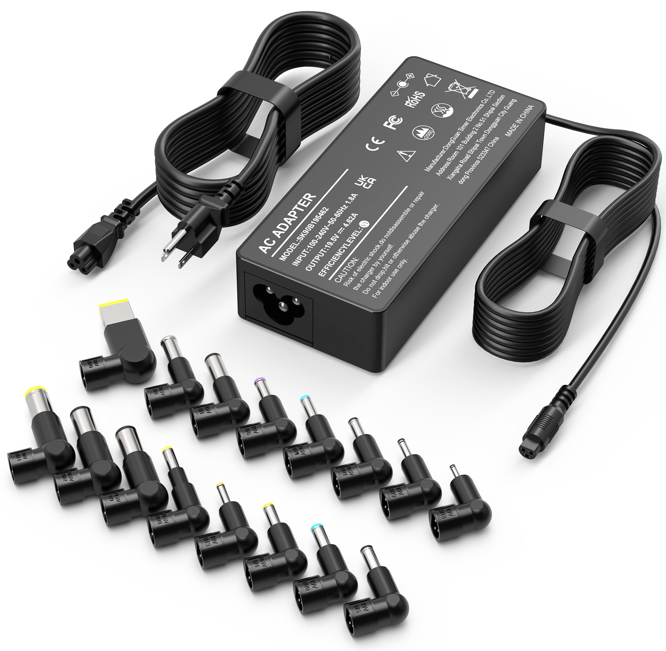 XOUBZ 90W CARGO DE LA PAPTOP Universal Compatible con HP Lenovo Dell Acer Asus Toshiba IBM Fujitsu Notebook Ultrabook Chromebook Computer Computer Carger AC Adaptador Cable de alimentación con 16 consejos