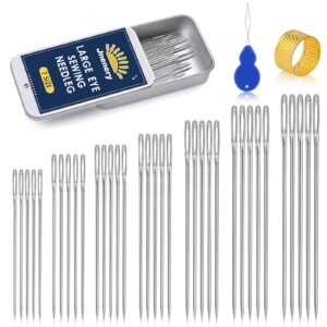 35 agujas de coser de ojo grande, 7 tamaños, agujas afiladas para coser a mano, hilo de bordar de cuero, aguja de tejer de acero inoxidable con enhebrador y dedal para manualidades, reparación y acolchado. | Tuloimportas.com