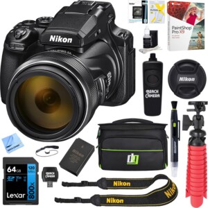 Cámara digital Nikon COOLPIX P1100 Superzoom, zoom óptico de 125x con estabilización de imagen Paquete de vídeo Ultra HD 4K de 16 MP con memoria de 64 GB+bolsa para cámara Deco Gear+accesorio | Modelo oficial de Nikon EE. UU. | Tuloimportas.com
