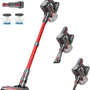 Aspiradora inalámbrica CHEBIO, aspiradora vertical con potente succión, 45 minutos de autonomía, para el hogar, antienredos y depósito de polvo de 5 L, 6 en 1, ligera, para pisos de madera, alfombras y pelo de mascotas. | Tuloimportas.com