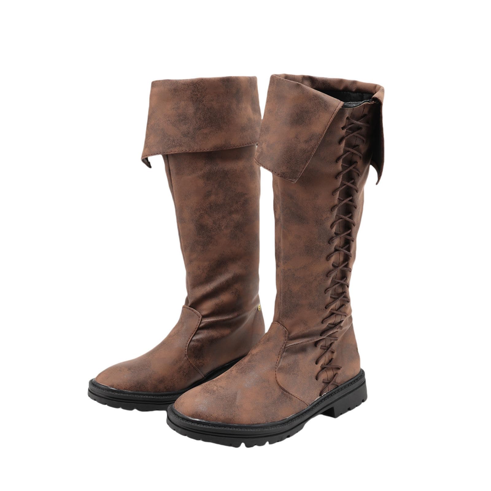 UPUPCOS Botas altas marrones vikingas de caballero medieval con cordones para cosplay y eventos históricos