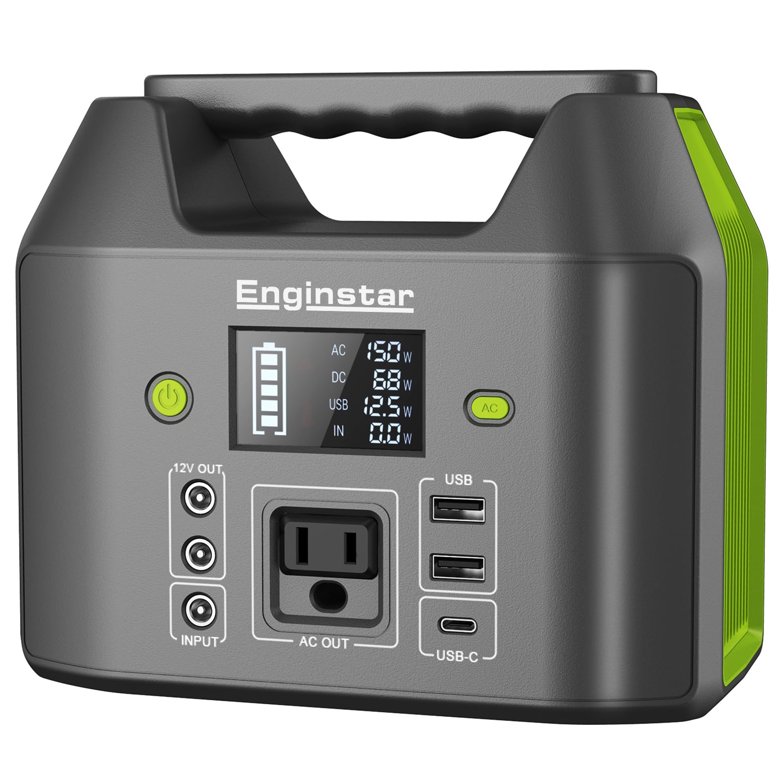 EnginStar Estación de energía portátil, banco de energía de 150 W 155 Wh con salida de CA de 110 V, paquete de batería externa de 6 salidas, batería de respaldo portátil, cargador de computadora portátil con luz LED para acampar en casa