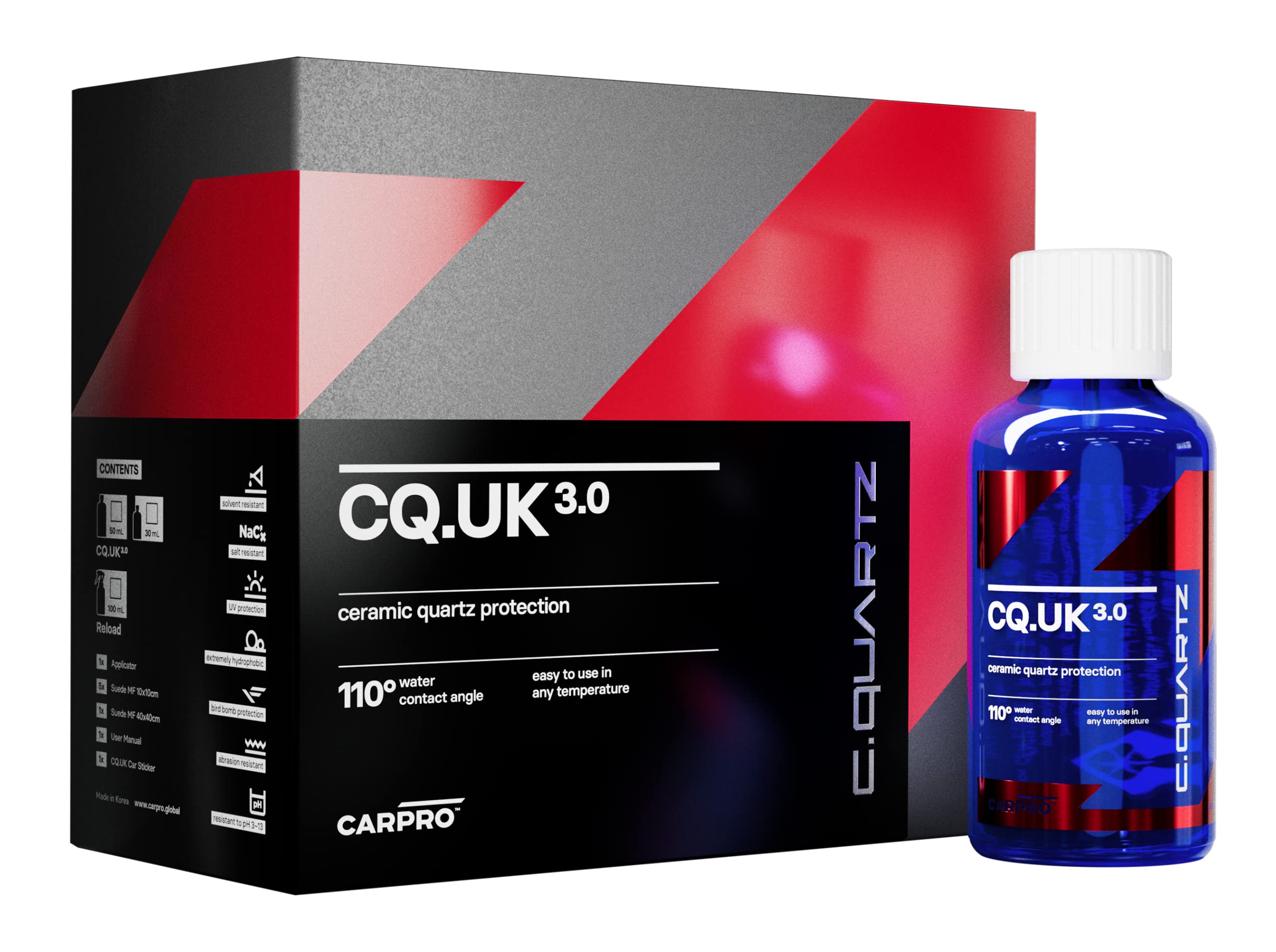 CARPRO CQUARTZ UK 3,0 - Recubrimiento Cerámico para Coches, Nanotecnología a Base de Cuarzo, Se adhiere a Pintura, Vidrio, Metal y Plástico - (Kit de 30ml)