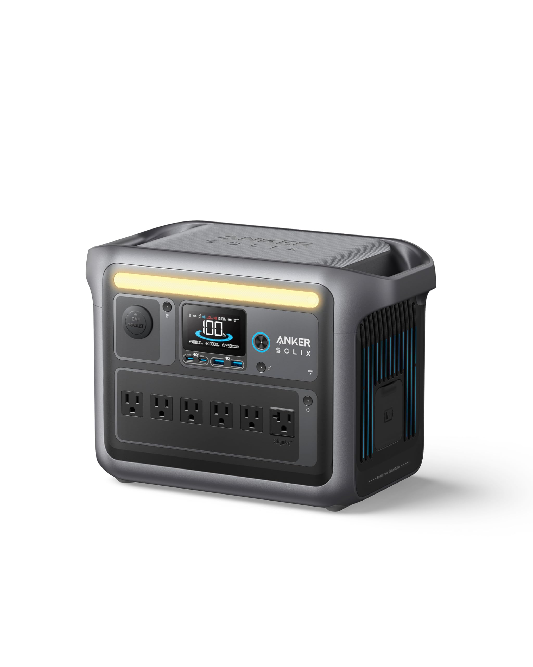 Estación de energía portátil Anker SOLIX C1000, generador solar de 1800 W (pico 2400 W), carga completa en 58 minutos, batería LiFePO4 de 1056 Wh para respaldo en el hogar, cortes de energía y campamentos al aire libre (panel solar opcional)