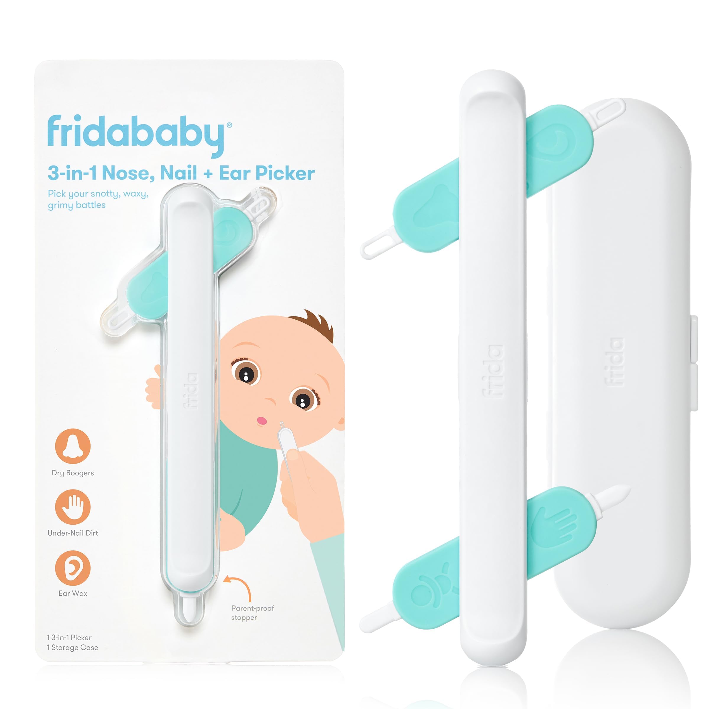 Frida Baby 3 en 1 recogedor de nariz, uñas y orejas de Frida Baby the Makers of NoseFrida the SnotSucker, limpia de forma segura los mocos, la cera de los oídos y más del bebé