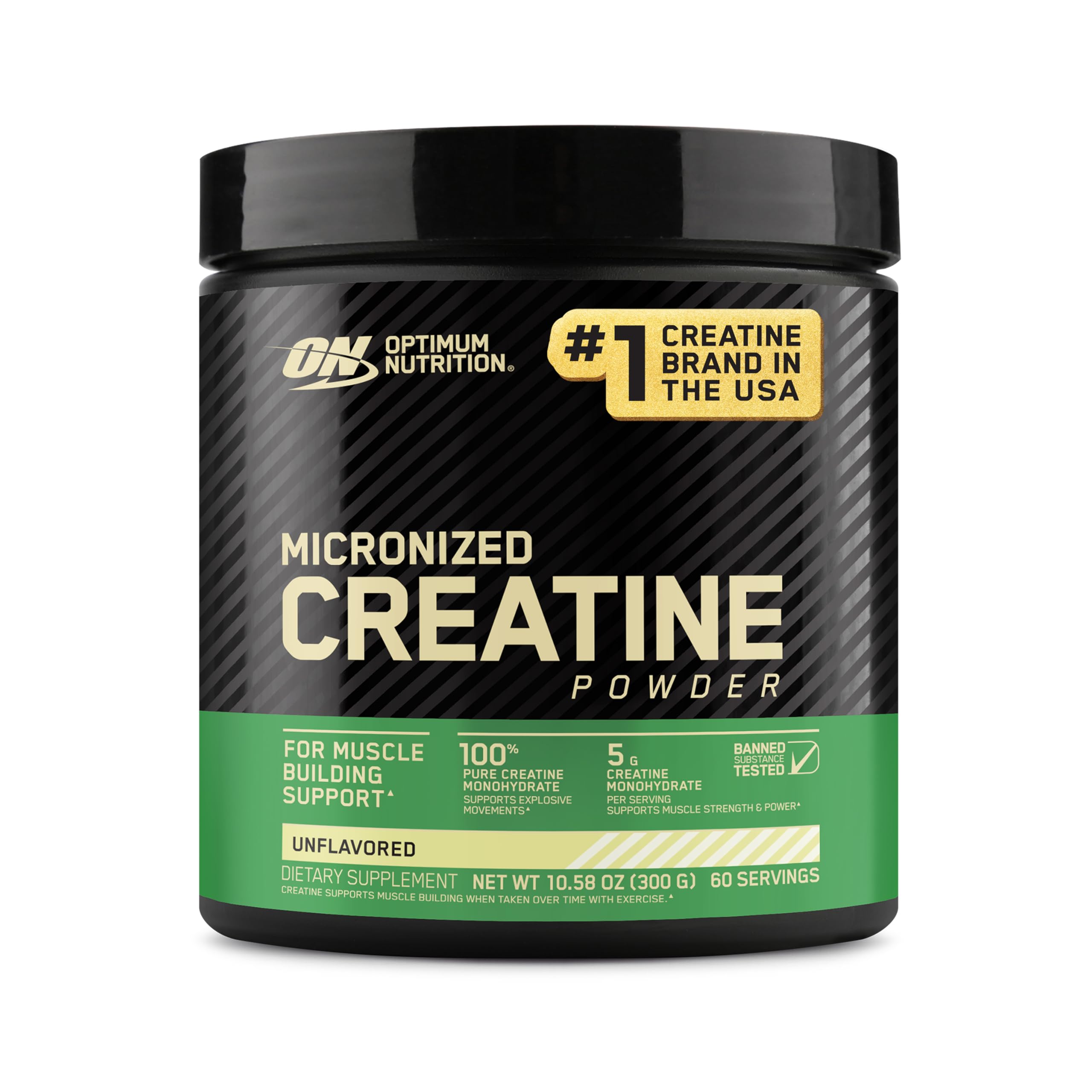 Optimum Nutrition Monohidrato de creatina micronizado en polvo, sin sabor, 60 porciones, 300 gramos (el embalaje puede variar)