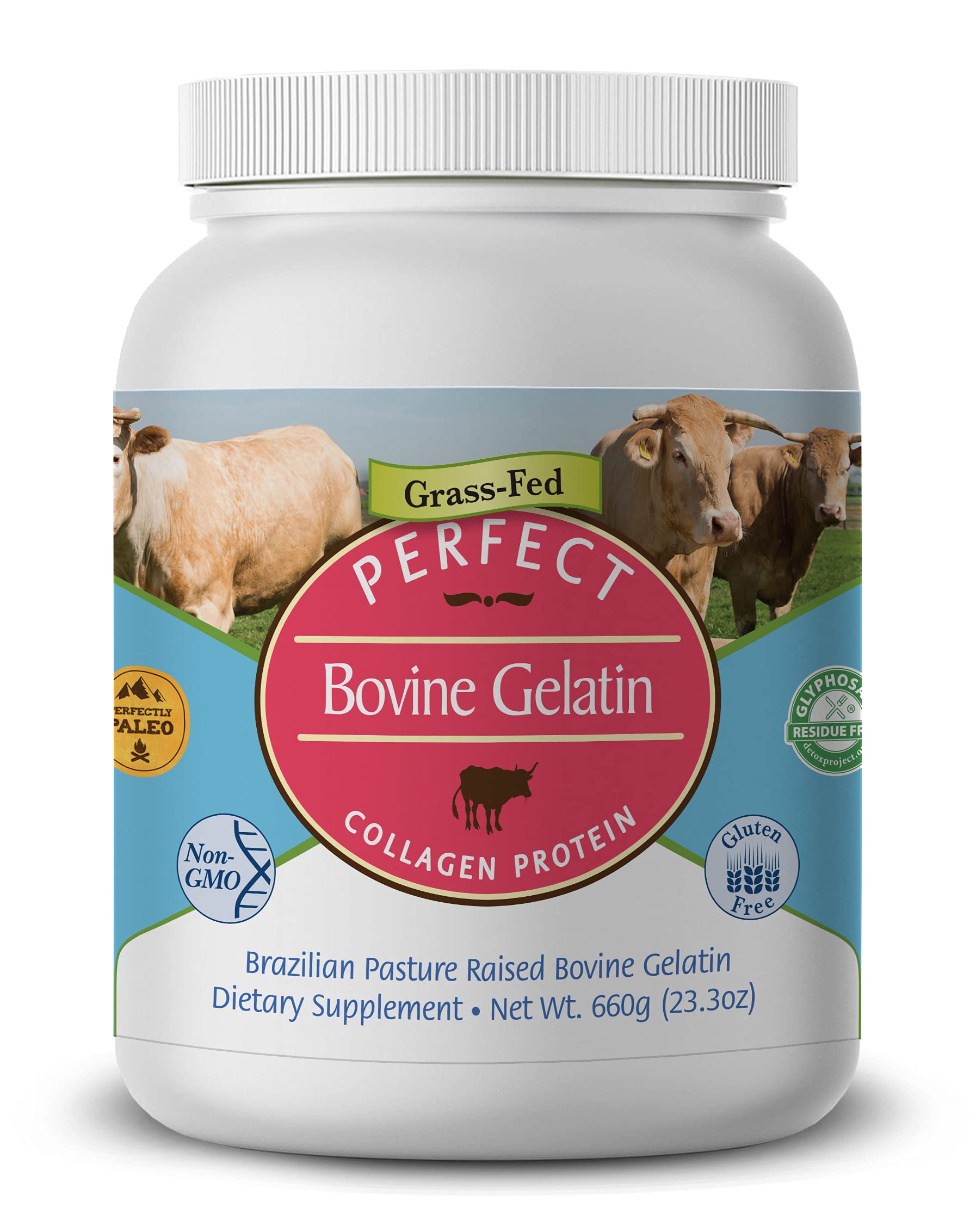 Perfect Suplementos – Gelatina bovina perfecta – 660 gramos – Proteína de colágeno de gelatina de res 100% – Apoya la salud saludable de la piel y las articulaciones