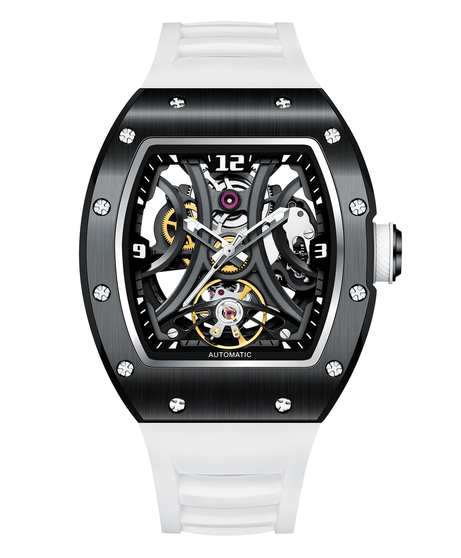 Paras Crown Relojes automáticos para hombres Caja de acero inoxidable Correa de silicona Analógico 50M Reloj mecánico resistente al agua Relojes de moda para hombre Relojes De Hombre